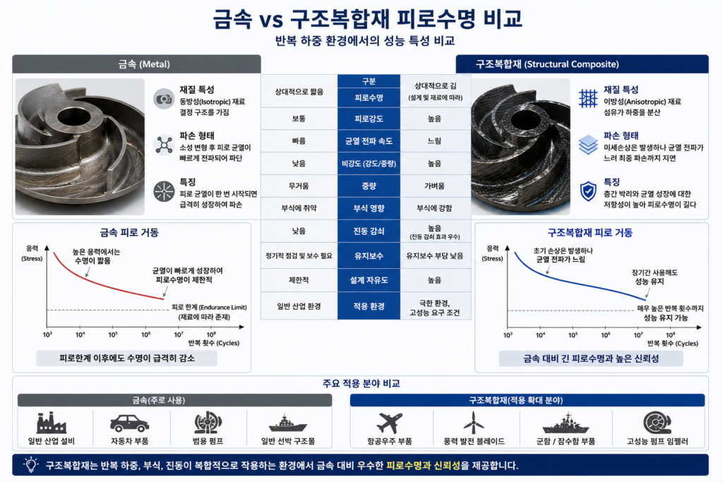 금속 vs 구조복합재 피로수명 비교