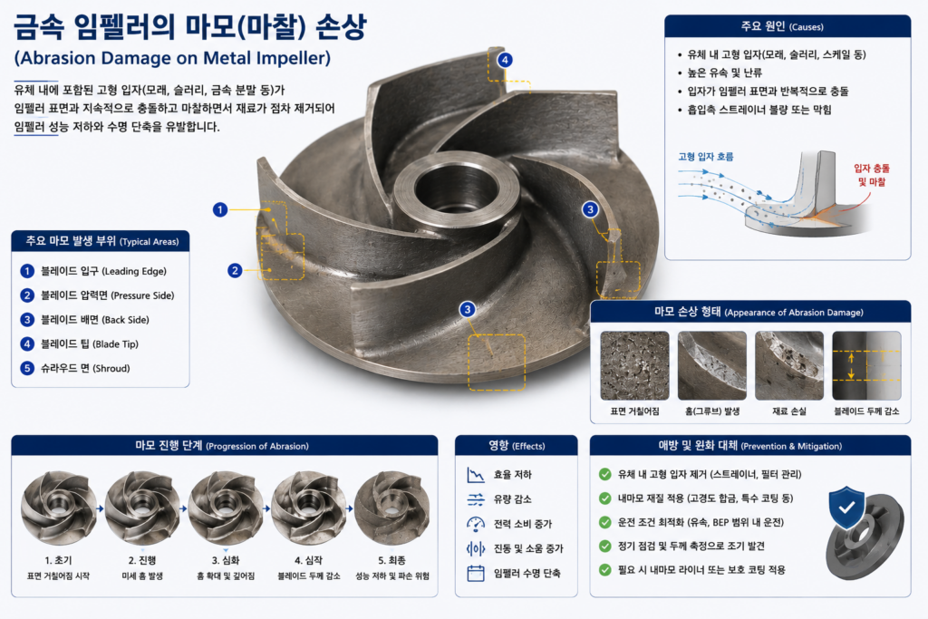 금속 임펠러의 마모 손상