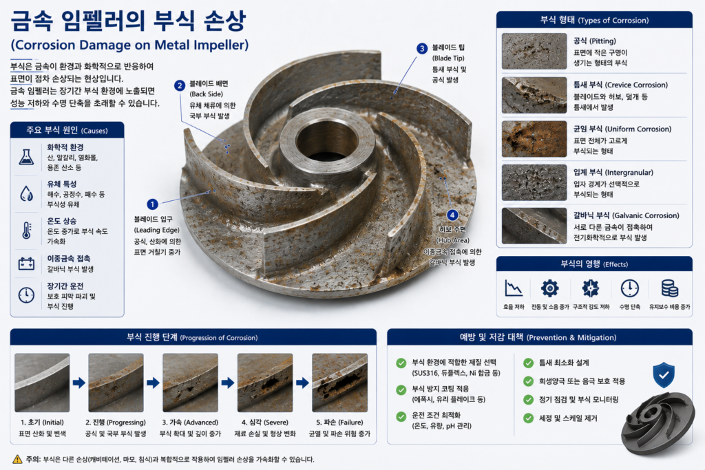 금속 임펠러의 부식 손상
