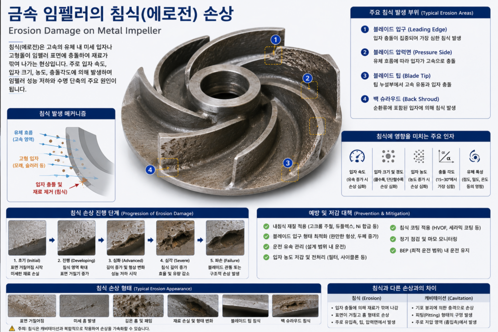 금속 임펠러의 침식 손상