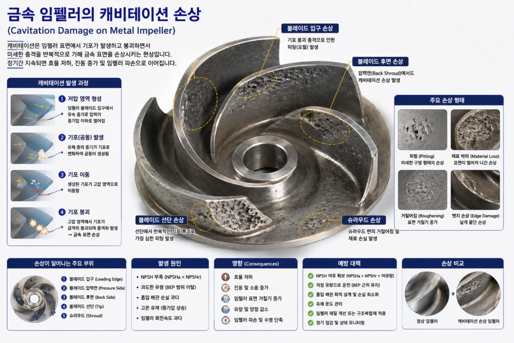금속 임펠러 캐비테이션 손상