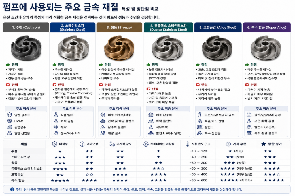 펌프에 사용되는 주요 금속 재질
