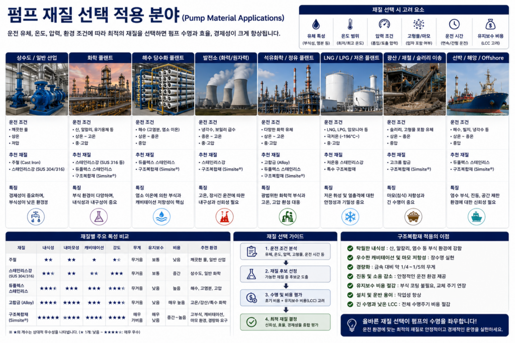 펌프 재질 선택 적용 분야