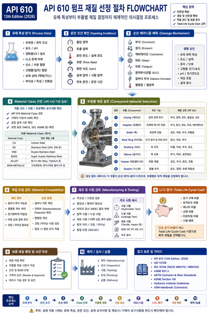 API 610 펌프 재질 선정 절차