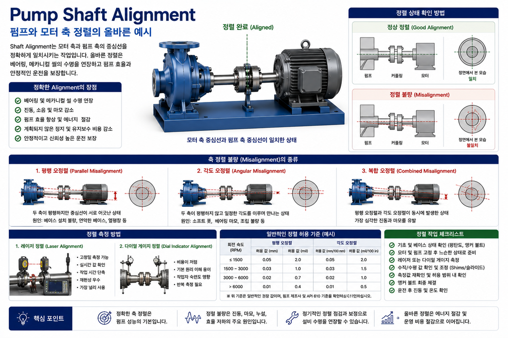 모터와 펌프 Shaft Alignment 올바른 정렬 예시