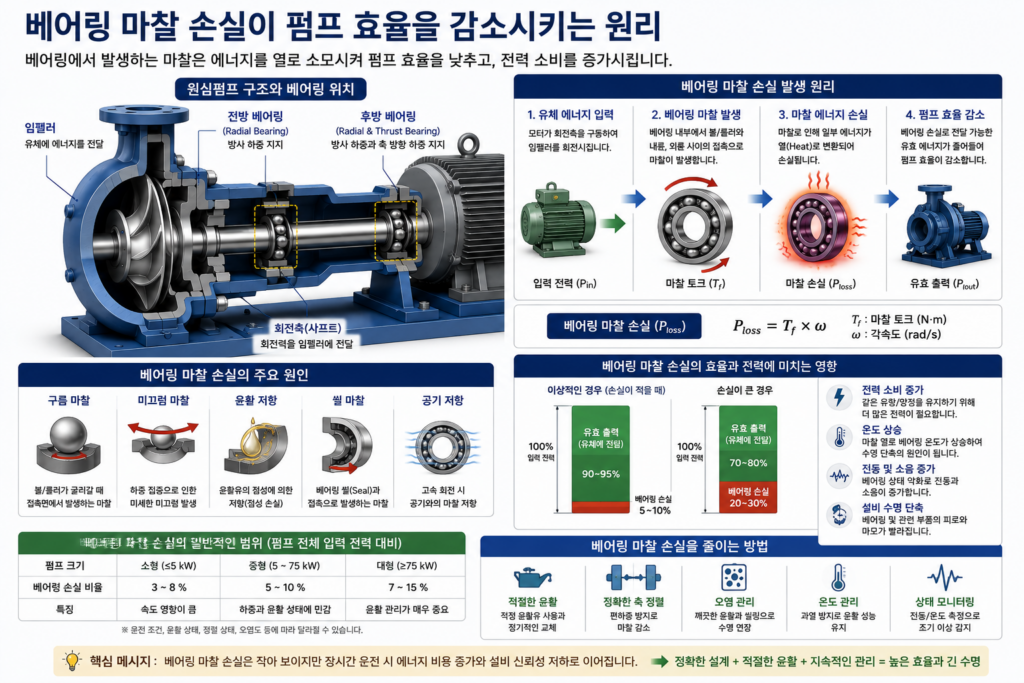 베어링 마찰 손실이 펌프 효율을 감소시키는 원리