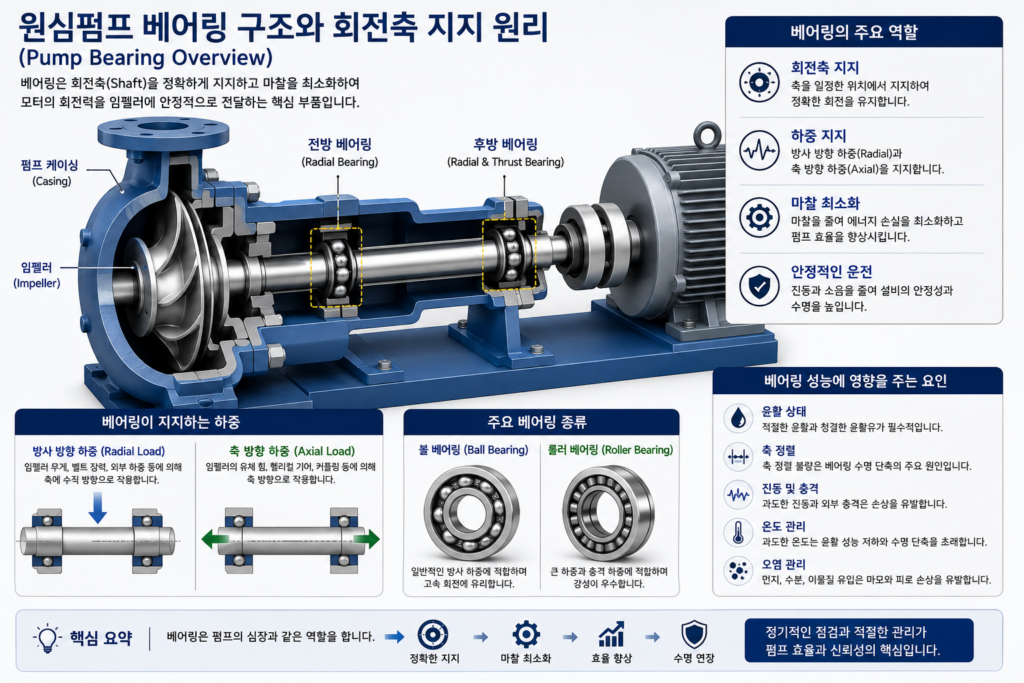 원심펌프 베어링 구조와 회전축 지지 원리