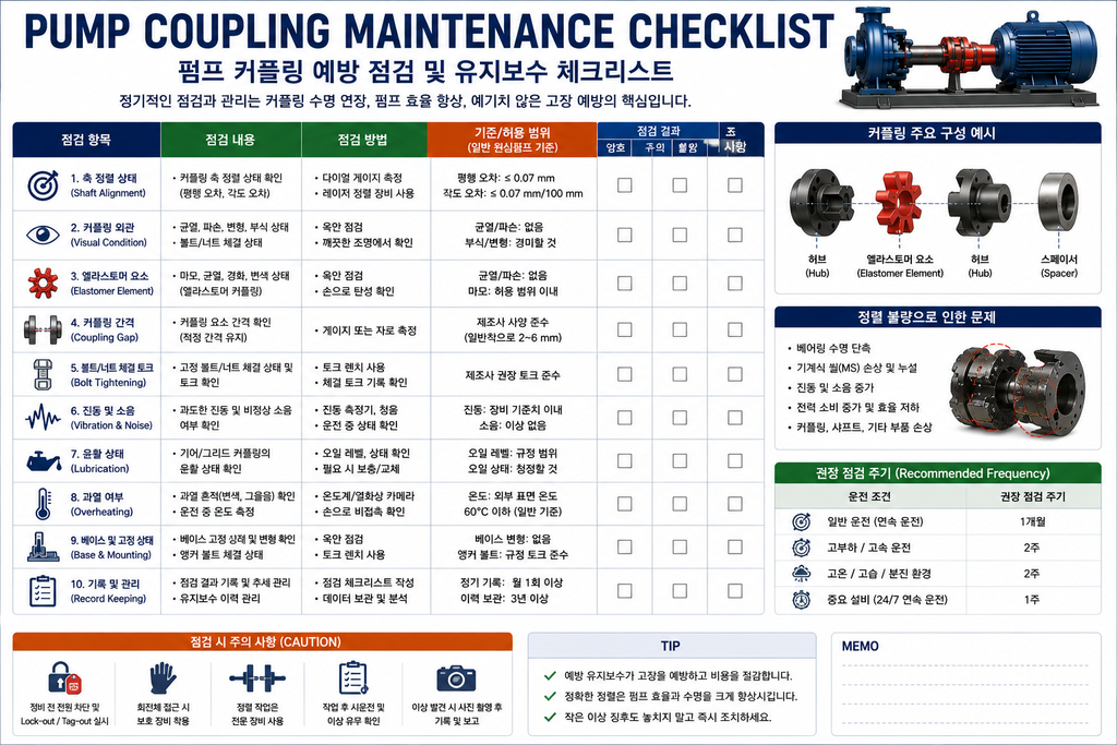 Pump Coupling 예방 유지보수 체크리스트