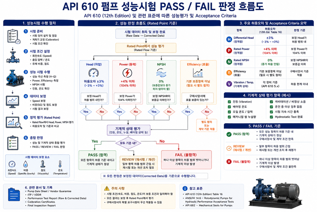 API 610 펌프 성능시험 합격 및 불합격 판정