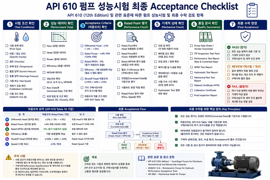 API 610 펌프 최종 성능시험 검사 체크리스트