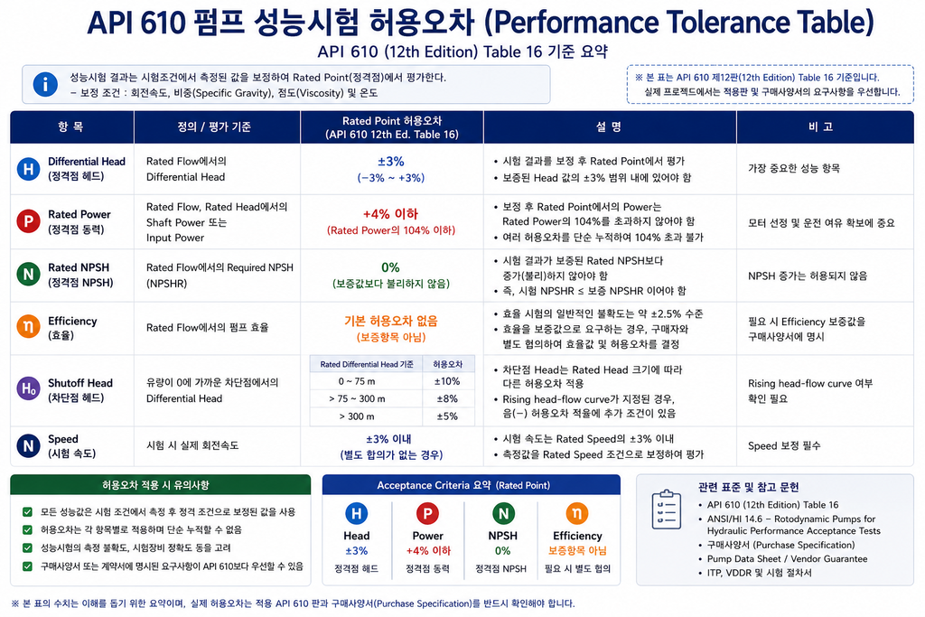 API 610 펌프 성능시험 허용오차